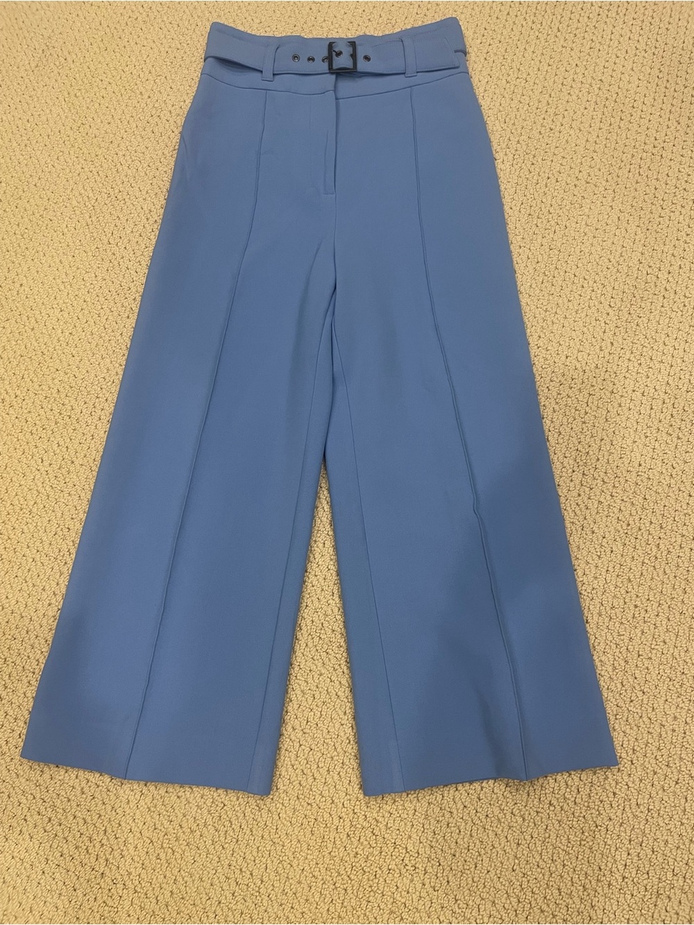 Veronica Beard High-Waist Wide-Leg Women's Pants with Belt - Blue Periwinkle